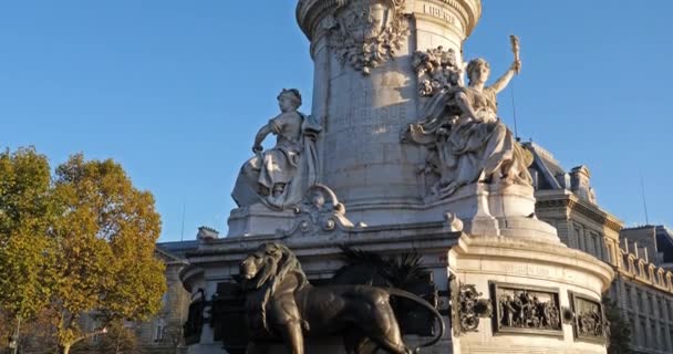 Place Republique Paris Ile France França Monumento Centro Place Rpublique — Vídeo de Stock