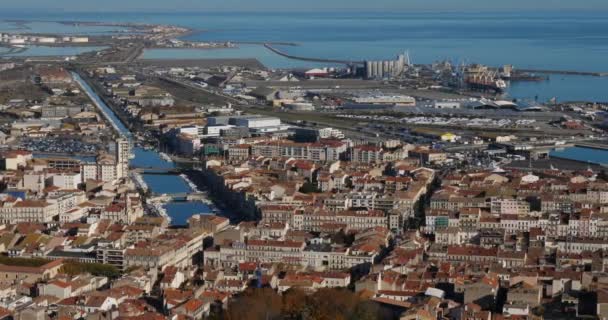 Sete Herault Occitanie Frankrike Staden Från Mont Saint Clair — Stockvideo