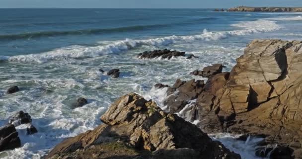 Cote Sauvage Schiereiland Quiberon Morbihan Bretagne Frankrijk — Stockvideo