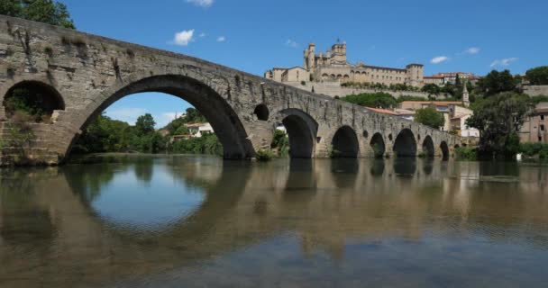 Beziers Herault Occitanie Francia Primo Piano Vecchio Ponte Sul Fiume — Video Stock