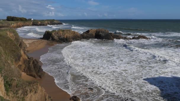 Pouldu Departement Finistere Bretagne Frankrijk Uitzicht Het Kerou Strand — Stockvideo