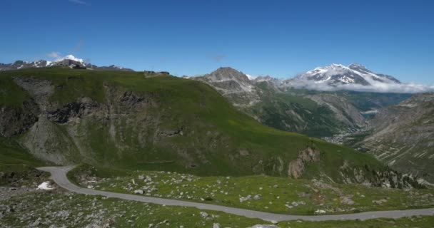 Aufstieg Zum Iseran Pass Departement Savoie Frankreich Hintergrund Der Berg — Stockvideo