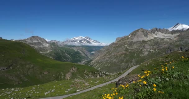 Aufstieg Zum Iseran Pass Departement Savoie Frankreich Hintergrund Der Berg — Stockvideo