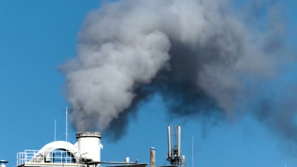 春の晴れた日には 工場の煙突から煙が出ています — ストック動画