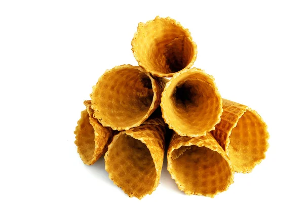 Een Stel Wafelkegels Een Witte Achtergrond Geïsoleerd Ijs Maken — Stockfoto