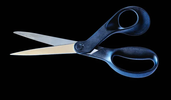 Scissors Black Plastic Handles Cutting Paper Thin Materials Black Background — 图库照片