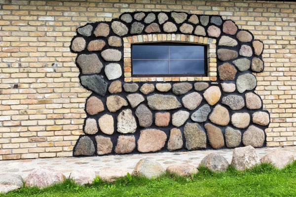 Ancient Window Stone Brick Wall Summer Rural Area — Stock Photo, Image