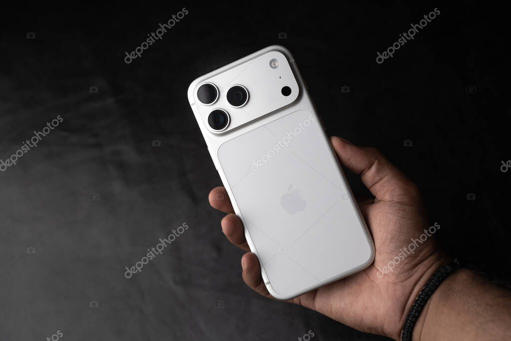 IPhone 17 Pro Max in silver colour shot in Bangalore, India, on October 28, 2025