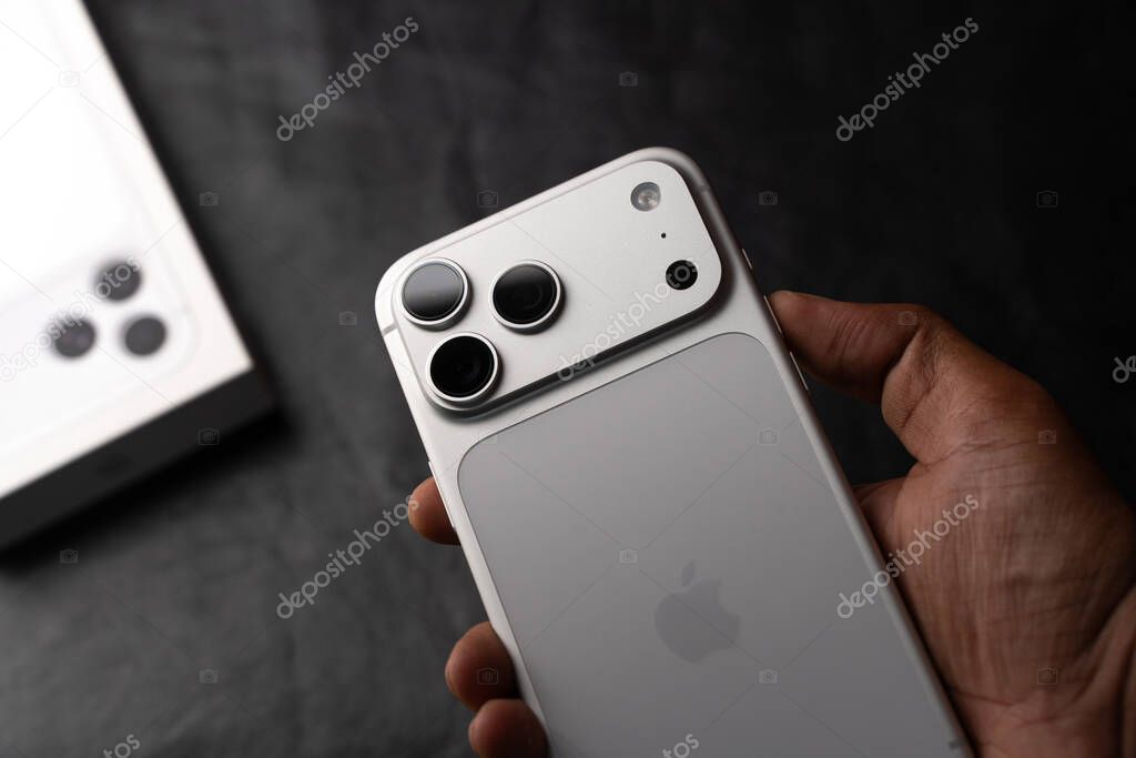 IPhone 17 Pro Max in silver colour shot in Bangalore, India, on October 28, 2025