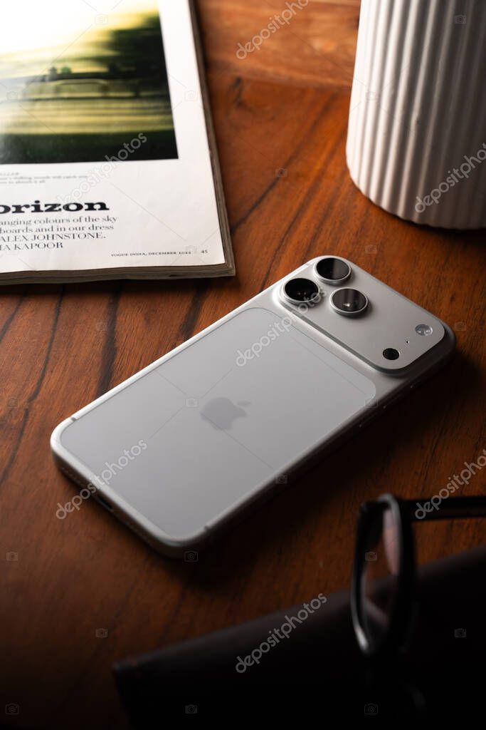 IPhone 17 Pro Max in silver colour shot in Bangalore, India, on October 28, 2025