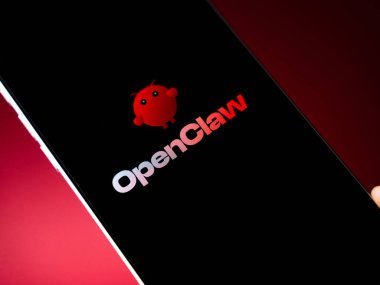 Openclaw logosu, Hindistan 'ın Bangalore kentindeki bir akıllı telefonun ekranında 4 Şubat 2026' da görüntülenmiştir.