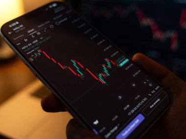 Ticaret şeması 4 Şubat 2026 'da Bangalore, Hindistan' da telefon ekranında.