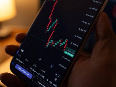 Ticaret şeması 4 Şubat 2026 'da Bangalore, Hindistan' da telefon ekranında.