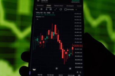 Ticaret şeması 4 Şubat 2026 'da Bangalore, Hindistan' da telefon ekranında.