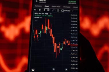 Ticaret şeması 4 Şubat 2026 'da Bangalore, Hindistan' da telefon ekranında.