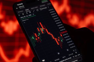 Ticaret şeması 4 Şubat 2026 'da Bangalore, Hindistan' da telefon ekranında.