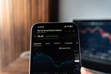Brezilya borsa logosu 12 Şubat 2026 'da Hindistan' ın Bangalore kentindeki bir akıllı telefonun ekranında sergilenmektedir.