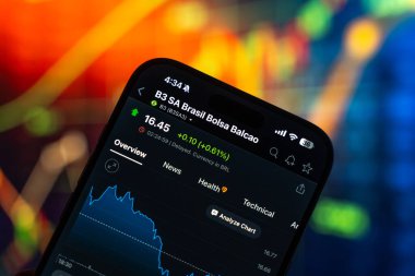 Brezilya borsa logosu 12 Şubat 2026 'da Hindistan' ın Bangalore kentindeki bir akıllı telefonun ekranında sergilenmektedir.