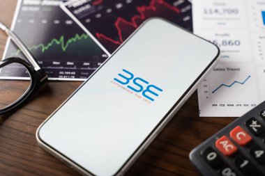Bombay Menkul Kıymetler Borsası veya BSE logosu 12 Şubat 2026 'da Hindistan' ın Bangalore kentindeki bir akıllı telefonun ekranında sergilenmektedir.