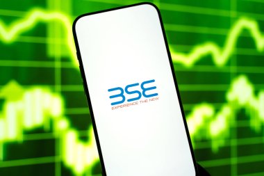 Bombay Menkul Kıymetler Borsası veya BSE logosu 12 Şubat 2026 'da Hindistan' ın Bangalore kentindeki bir akıllı telefonun ekranında sergilenmektedir.