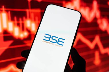 Bombay Menkul Kıymetler Borsası veya BSE logosu 12 Şubat 2026 'da Hindistan' ın Bangalore kentindeki bir akıllı telefonun ekranında sergilenmektedir.