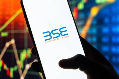 Bombay Menkul Kıymetler Borsası veya BSE logosu 12 Şubat 2026 'da Hindistan' ın Bangalore kentindeki bir akıllı telefonun ekranında sergilenmektedir.