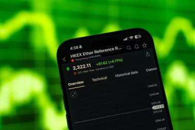 HKEX veya Hong Kong borsası 12 Şubat 2026 'da Hindistan' ın Bangalore kentindeki bir akıllı telefon ekranında sergilenmektedir.