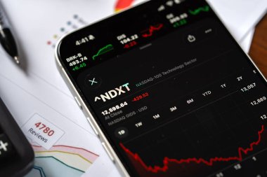 Nasdaq logosu 12 Şubat 2026 'da Hindistan' ın Bangalore kentindeki bir akıllı telefon ekranında sergilenmektedir.