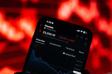 Nasdaq logosu 12 Şubat 2026 'da Hindistan' ın Bangalore kentindeki bir akıllı telefon ekranında sergilenmektedir.