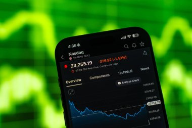 Nasdaq logosu 12 Şubat 2026 'da Hindistan' ın Bangalore kentindeki bir akıllı telefon ekranında sergilenmektedir.