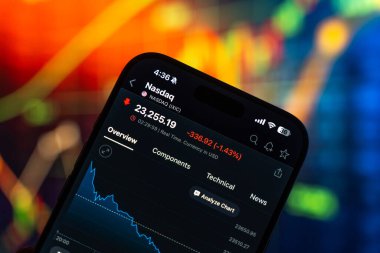 Nasdaq logosu 12 Şubat 2026 'da Hindistan' ın Bangalore kentindeki bir akıllı telefon ekranında sergilenmektedir.