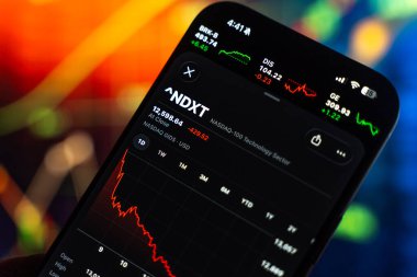 Nasdaq logosu 12 Şubat 2026 'da Hindistan' ın Bangalore kentindeki bir akıllı telefon ekranında sergilenmektedir.