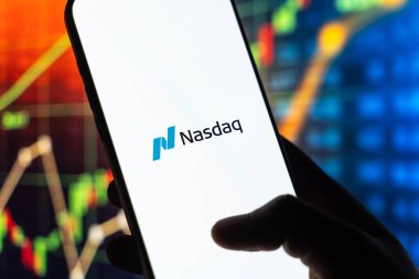 Nasdaq logosu 12 Şubat 2026 'da Hindistan' ın Bangalore kentindeki bir akıllı telefon ekranında sergilenmektedir.
