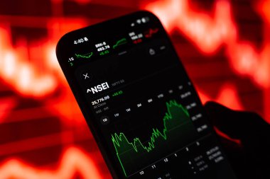 Ulusal Borsa veya NSE logosu 12 Şubat 2026 'da Hindistan' ın Bangalore kentinde bir akıllı telefonun ekranında sergilenmektedir.