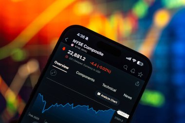 NYSE veya New York Menkul Kıymetler Borsası logosu 12 Şubat 2026 'da Hindistan' ın Bangalore kentindeki bir akıllı telefonun ekranında sergilenmektedir.