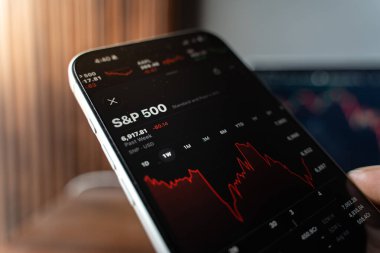 SP 500 veya S ve P 500 logosu 12 Şubat 2026 'da Hindistan' ın Bangalore kentindeki bir akıllı telefonun ekranında sergilenmektedir.