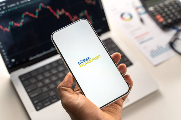 Boerse frankfurt stock exchange logo is displayed on the screen of a smartphone, in Bangalore, India, on February 12, 2026