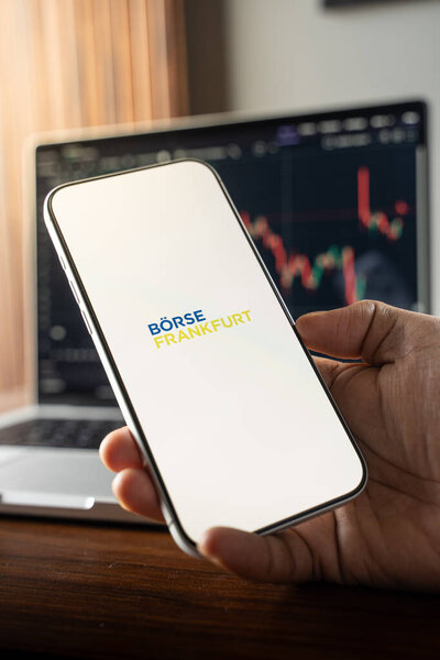 Boerse frankfurt stock exchange logo is displayed on the screen of a smartphone, in Bangalore, India, on February 12, 2026