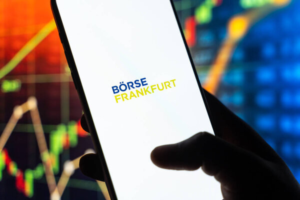 Boerse frankfurt stock exchange logo is displayed on the screen of a smartphone, in Bangalore, India, on February 12, 2026