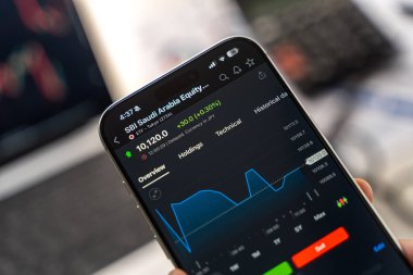 Suudi Araçlar Borsası logosu 12 Şubat 2026 'da Hindistan' ın Bangalore kentindeki bir akıllı telefonun ekranında sergilenmektedir.