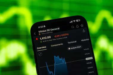 Nasdaq Vilnius veya Vilnius Menkul Kıymetler Borsası logosu 12 Şubat 2026 'da Hindistan' ın Bangalore şehrinde bir akıllı telefon ekranında sergilenmektedir.