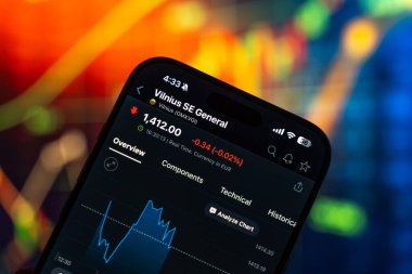 Nasdaq Vilnius veya Vilnius Menkul Kıymetler Borsası logosu 12 Şubat 2026 'da Hindistan' ın Bangalore şehrinde bir akıllı telefon ekranında sergilenmektedir.