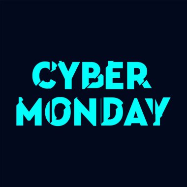 Pazartesi günü siber satış ve çarpıtılmış konsept pankart. Siber Pazartesi reklamınız için metin ve başlık, markalaşma, hisse senetleri ve sosyal medya tasarımı.