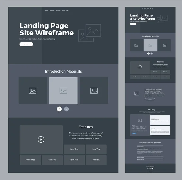 Website Wireframe Zielseite Dunkle Design Vorlage Für Unternehmen Schnittstelle Für — Stockvektor