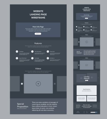 İş için web sitesi şablonu tasarımı. Karanlık İniş Sayfası kablosu. Modern ve yanıt veren yerleşim arayüzü tasarımı.