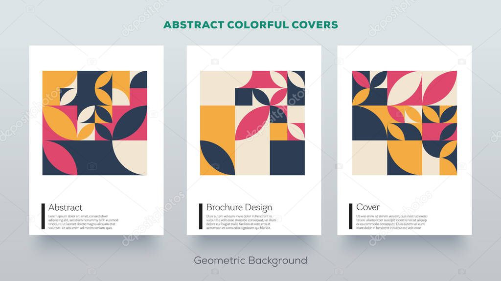 Minimal Bauhaus pattern. Abstract geometric design covers. Simple colorful mockup posters Creative vector elements.Trending vintage retro style background.