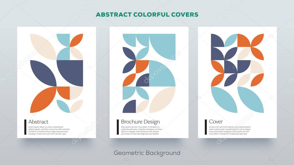 Geometric design covers. Minimal abstract pattern. Trending vintage retro style background. Set of simple colorful mockup posters.
