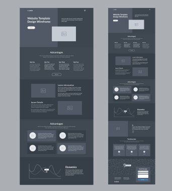 Web sitesi şablon tasarımı. Karanlık İniş Sayfası kablosu. Şirketiniz için bir sayfa yerleşim arayüzü.