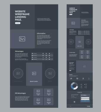 Web sitesi şablon tasarımı. Karanlık İniş Sayfası kablosu. Şirketiniz için bir sayfa yerleşim arayüzü.