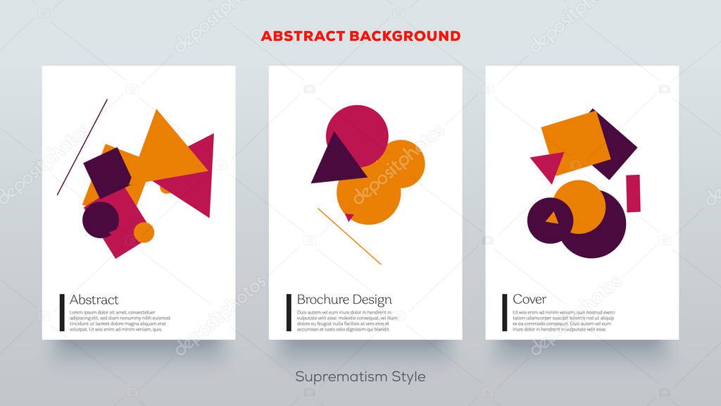Suprematism design set. Flat style illustration. Creative retro abstract geometric template for brand identity, advertising, poster, banner, flyer, web, app etc.